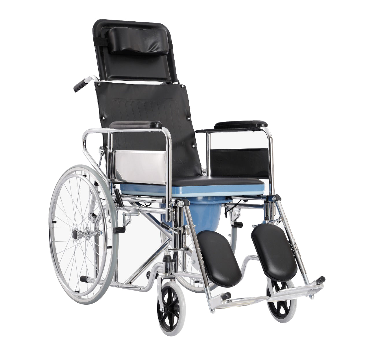 Medtex foldable recliner commode wheelchair for patient mobility and comfort