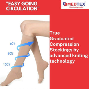Medtex Class 1 microfiber compression stockings for varicose veins, knee length, beige color
