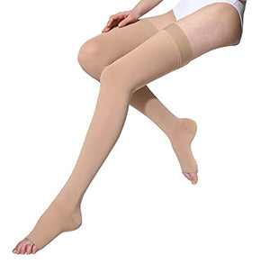 Medtex Class 2 microfiber compression stockings for varicose veins, thigh length, beige color