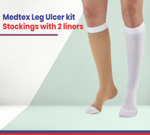 "Medtex Venous Leg Ulcer Kit – Includes 1 Pair of Compression Stockings with 2 Ulcer Liners for Effective Healing, Comfort, and Support"