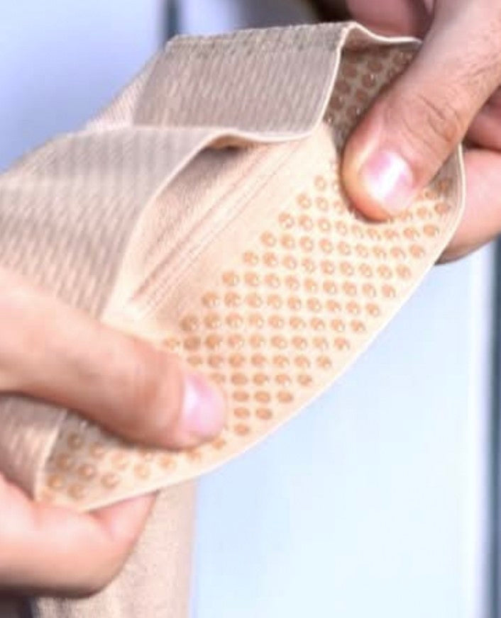 Silicone dots in thigh length compression stockings