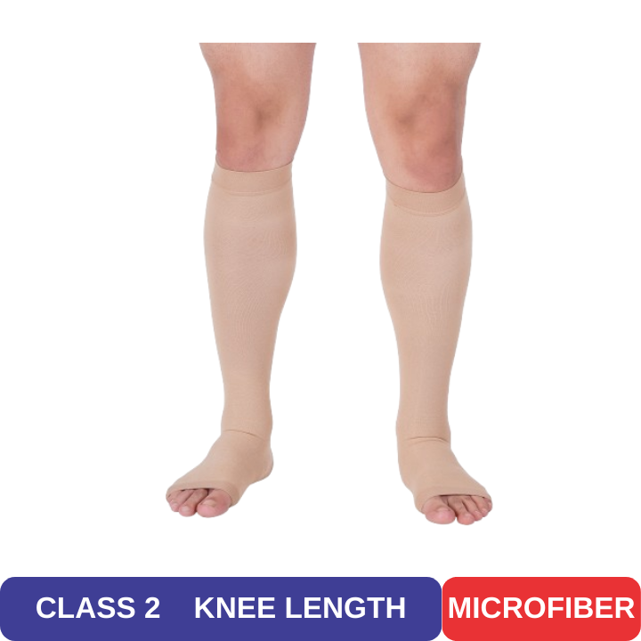 Medtex Class-2 microfiber compression stockings, knee length, beige
