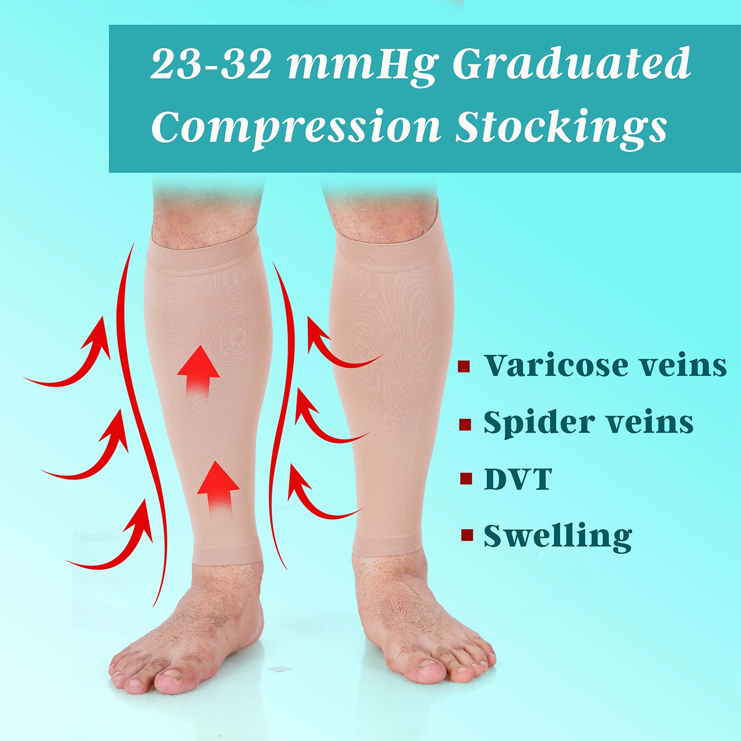 Medtex calf compression sleeve for muscle support, beige color