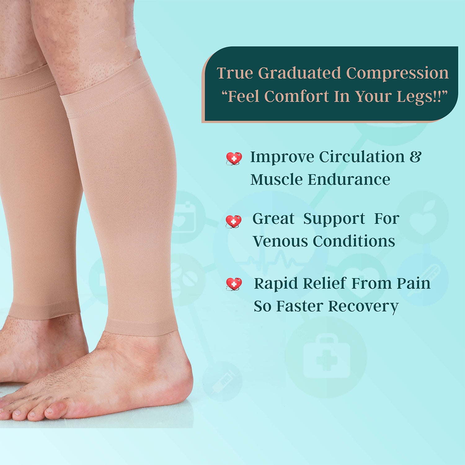Medtex calf compression sleeve for muscle support, beige color