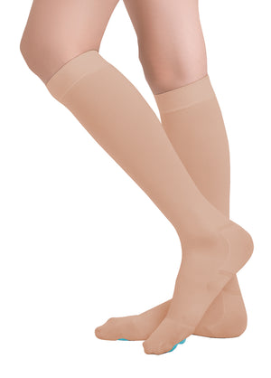 Medtex travel compression socks for DVT prevention during flights, knee length, beige color