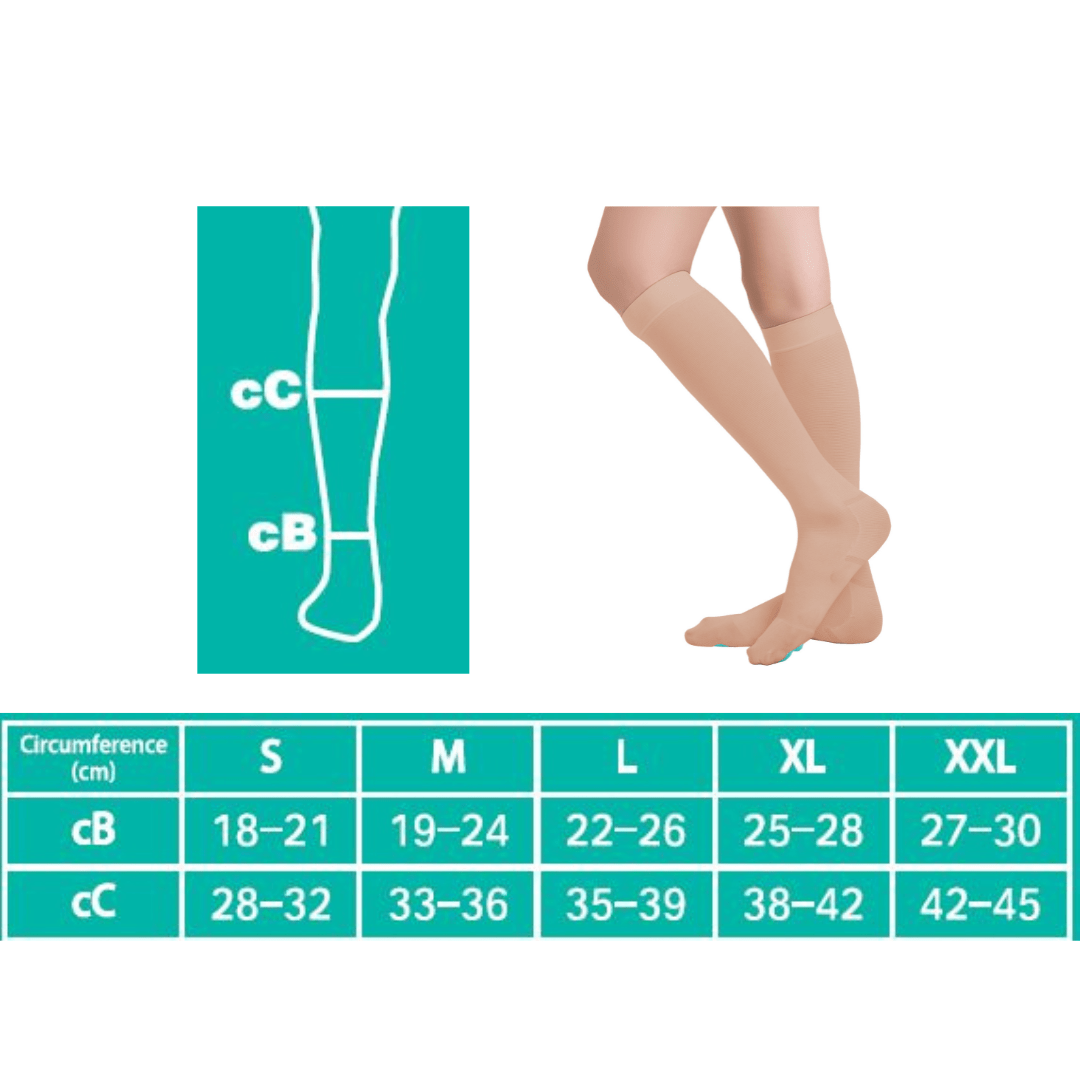 Medtex travel compression socks for DVT prevention during flights, knee length, beige color