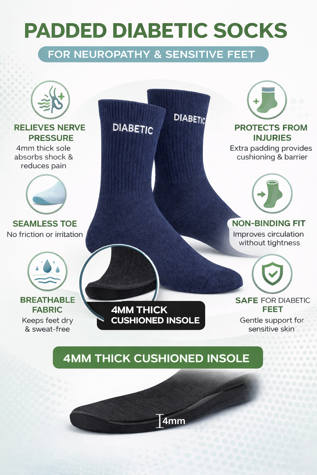 Padded diabetic socks