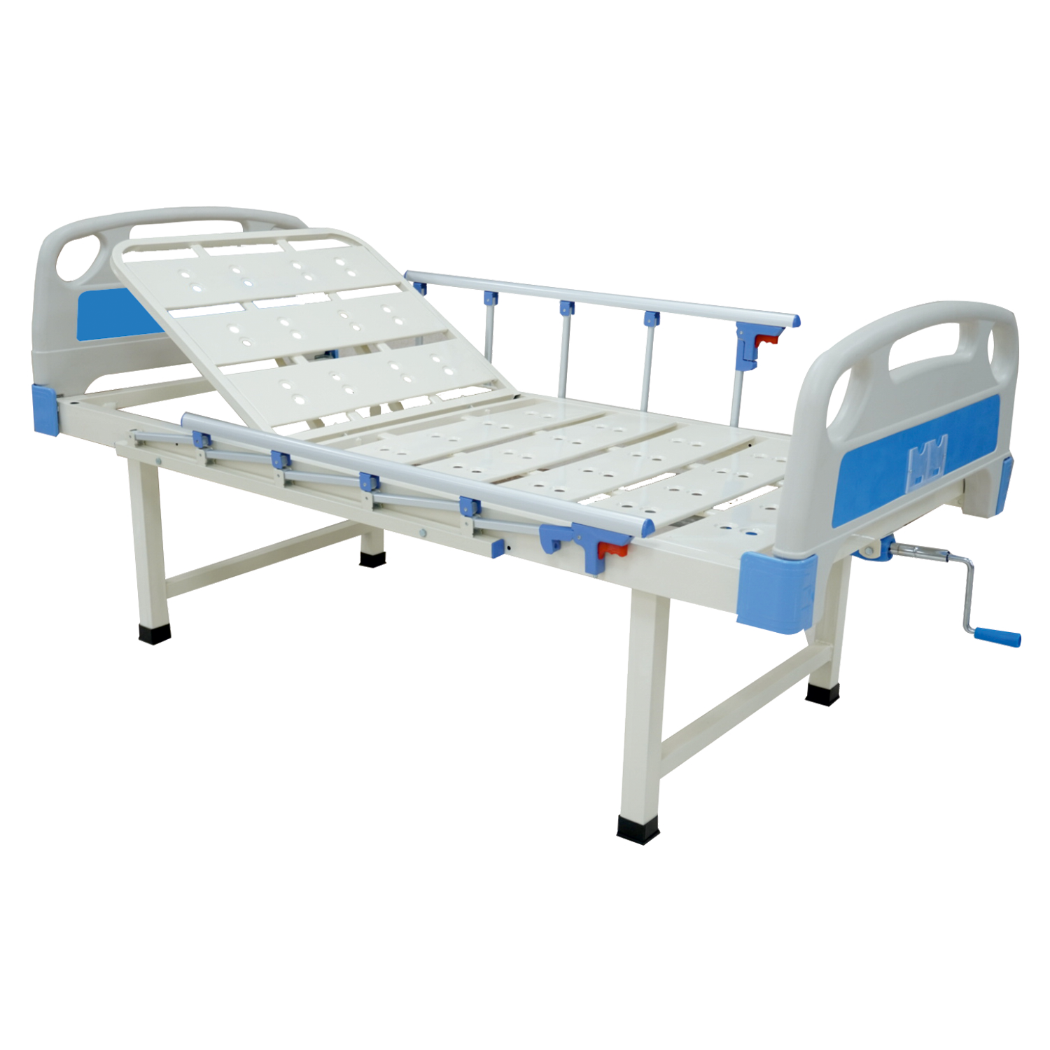 Back Rest Cot-Single Function Manual/ Semi-Fowler cot,Head side Adjustable with Imported Boards and Railings