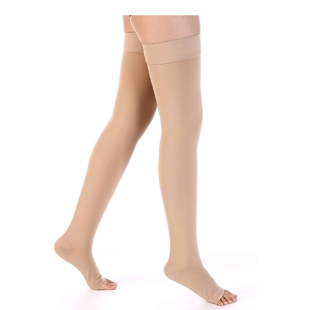 Medtex Class 2 microfiber compression stockings for varicose veins, thigh length, beige color